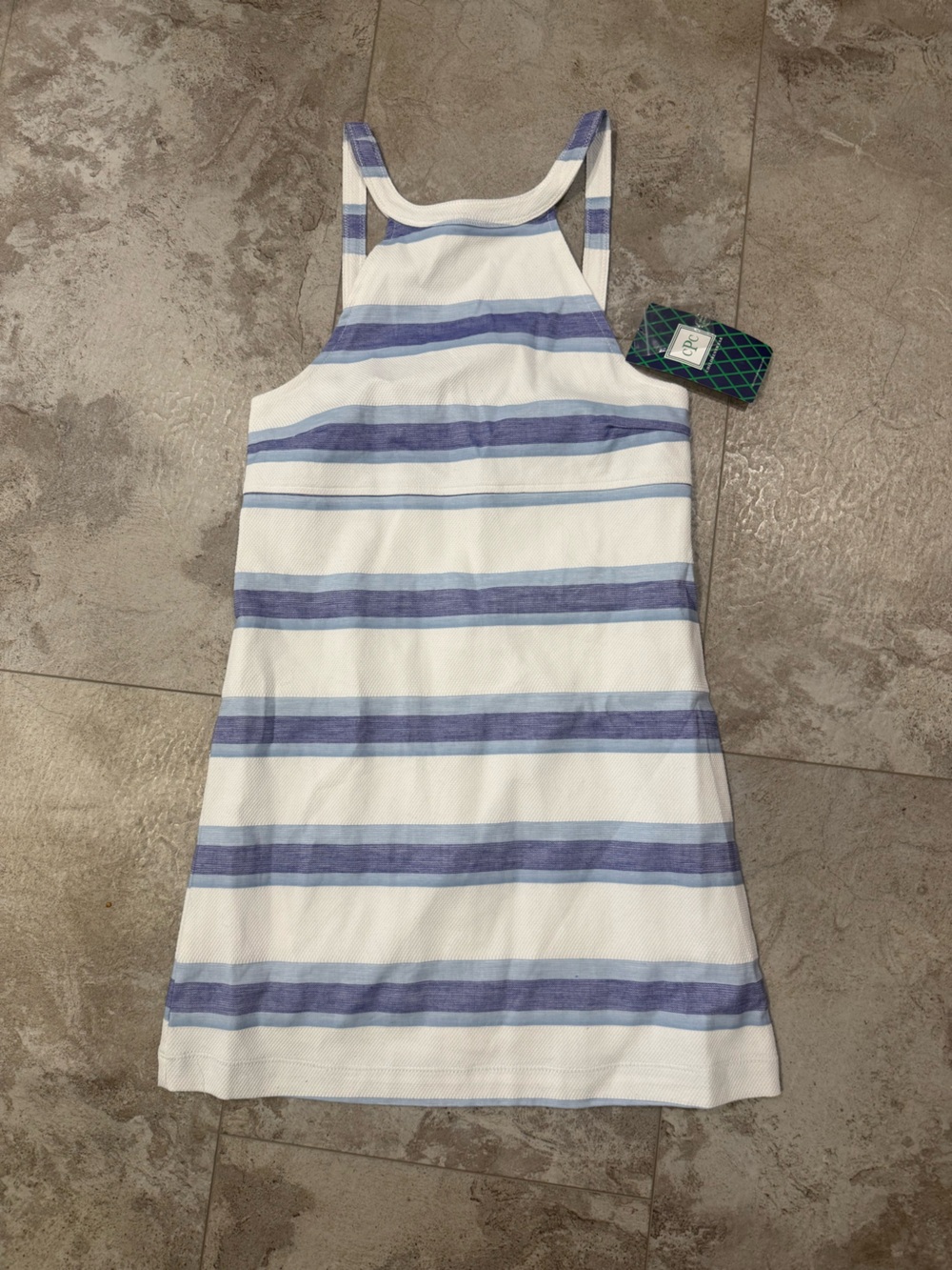 Kids White and Blue Striped Casual Dress
